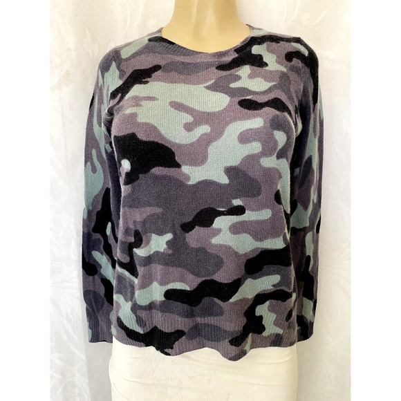 Oats Cashmere Sweaters - Oats Cashmere Debra Hayburn Kendra Sweater Camo Camouflage Blue Long Sle…